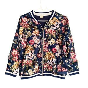 Zara Girls Navy Floral Satin Bomber Jacket [US 11/12]